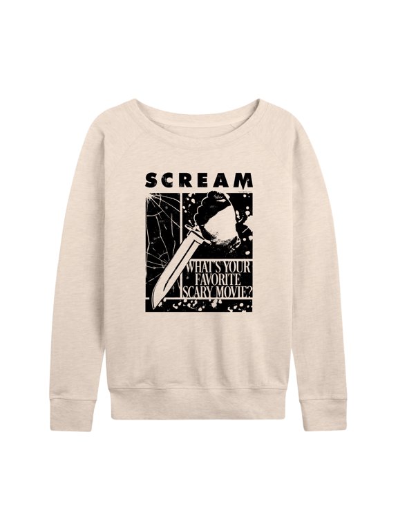 - Knife Women's Lightweight French Terry Wide Neck Long Sleeve Graphic Shirt