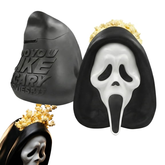 Scream Large Ghost Face Popcorn Bucket, Food Safe Plastic, Ideal for Movie Night and Spooky Snack Time with Friends, Home Decorations