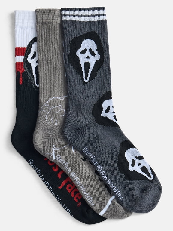 Scream Men's Ghostface Athletic Crew Socks, 3-Pack, Sizes 8-12