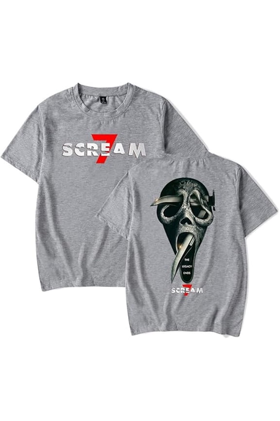 Scream Mercch Horror Movie Face Pattern T-shirt, Unisex, Stylish Round Neck Casual Short-sleeved Top