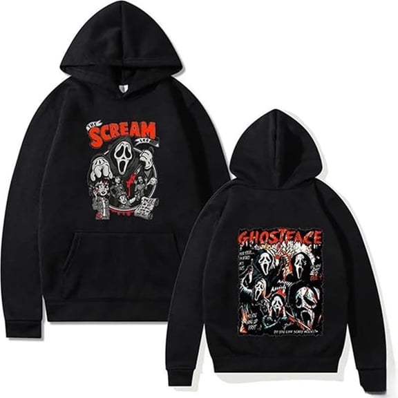 Scream Merch Ghostface Hoodie Unisex Drawstring Pocket Casual Sweatshirt Stylish Long-Sleeve Pullover
