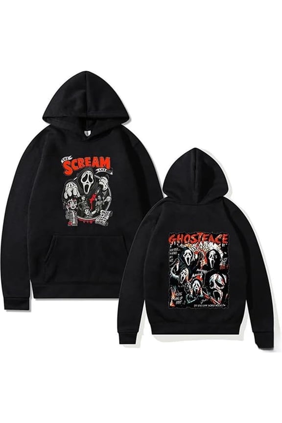 Scream Merch Ghostface Hoodie Unisex Drawstring Pocket Casual Sweatshirt Stylish Long-Sleeve Pullover