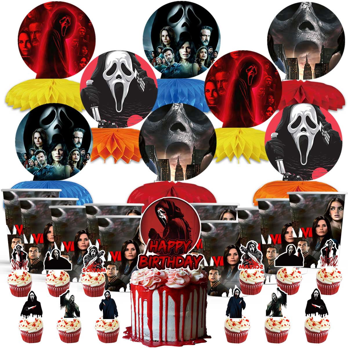 Scream Ramo Toppers Scream Movie Party Supplies Decor Cups Fans Decorations Honeycomb ...