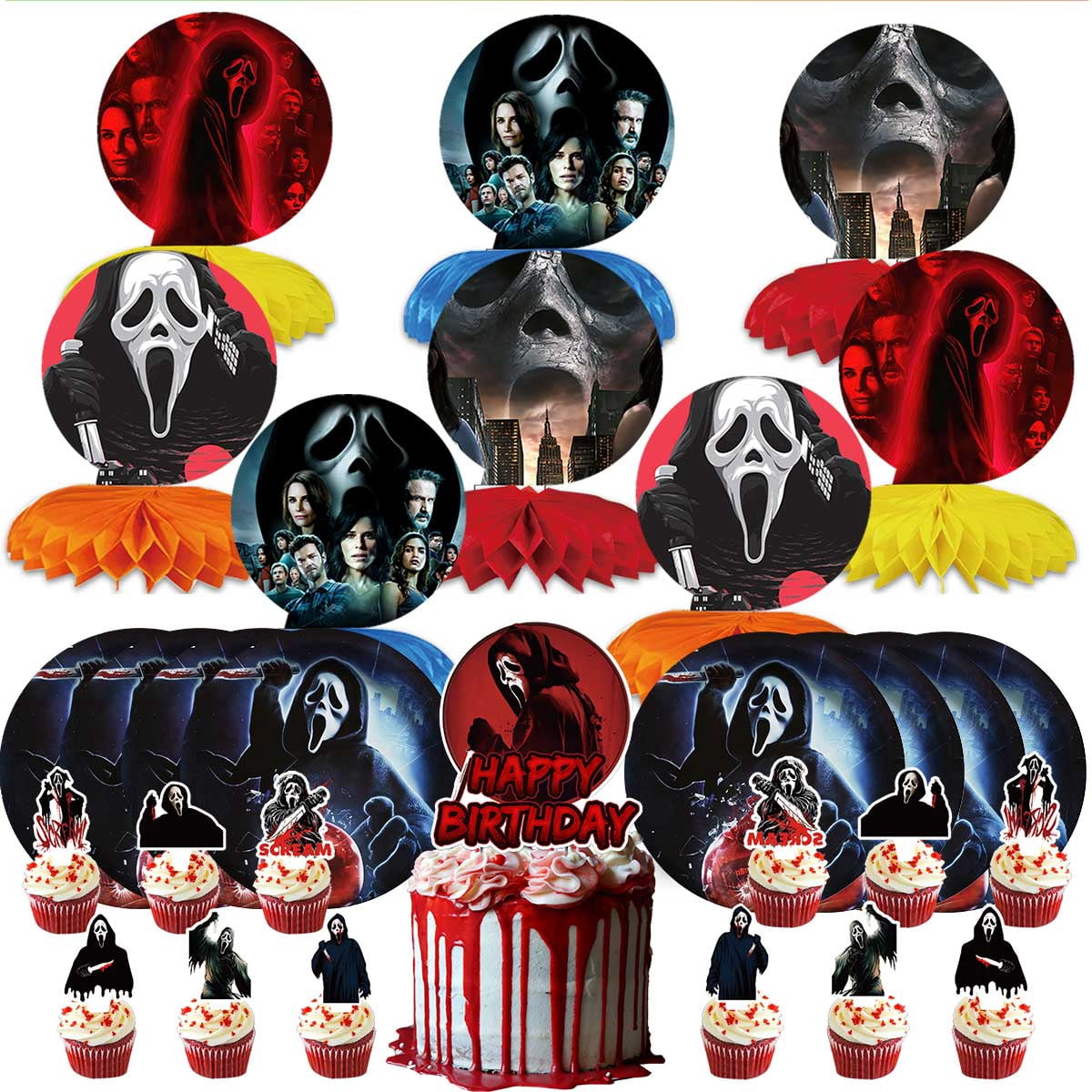 Scream Ramo Toppers Scream Movie Party Supplies Decor Plates Fans Decorations Honeycomb ...