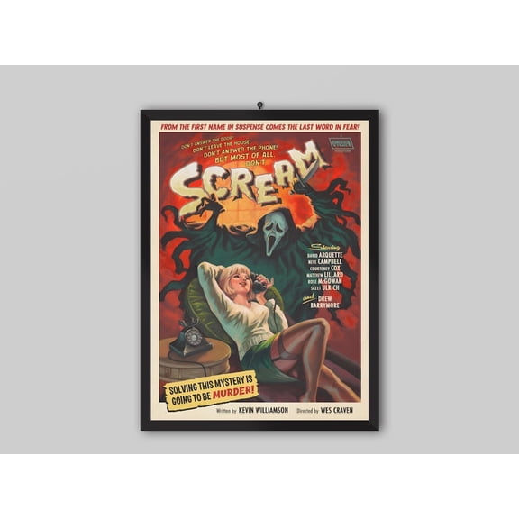 Scream Movie Poster | Vintage Horror Wall Art | Wes Craven 1966 Film Print | Retro Movie Decor | Classic Horror Poster, unframed poste