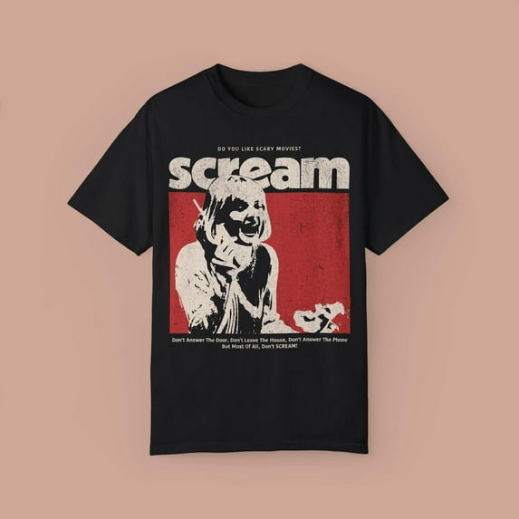 Scream Movie Vintage Graphic Tee. Retro Horror Shirt. Scary Movie. Holiday Horror Gift. Halloween Gifts. Le Butikk,Black Color,Size M