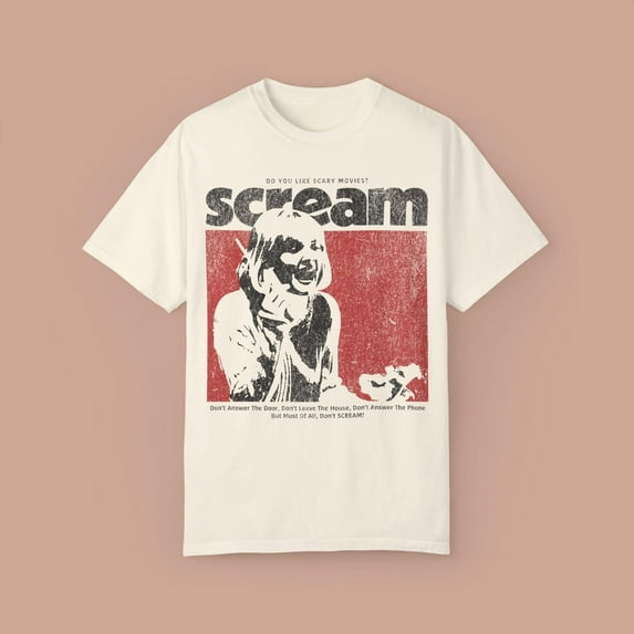 Scream Movie Vintage Graphic Tee. Retro Horror Shirt. Scary Movie. Holiday Horror Gift. Halloween Gifts. Le Butikk,Natural Color,Size 3XL