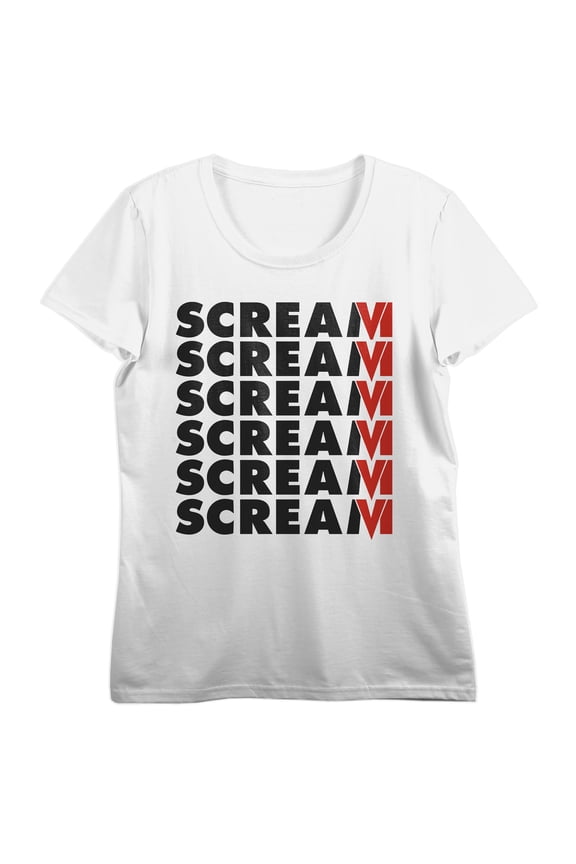 Scream VI Repeating Title Logo Women's White Short Sleeve Tee-L