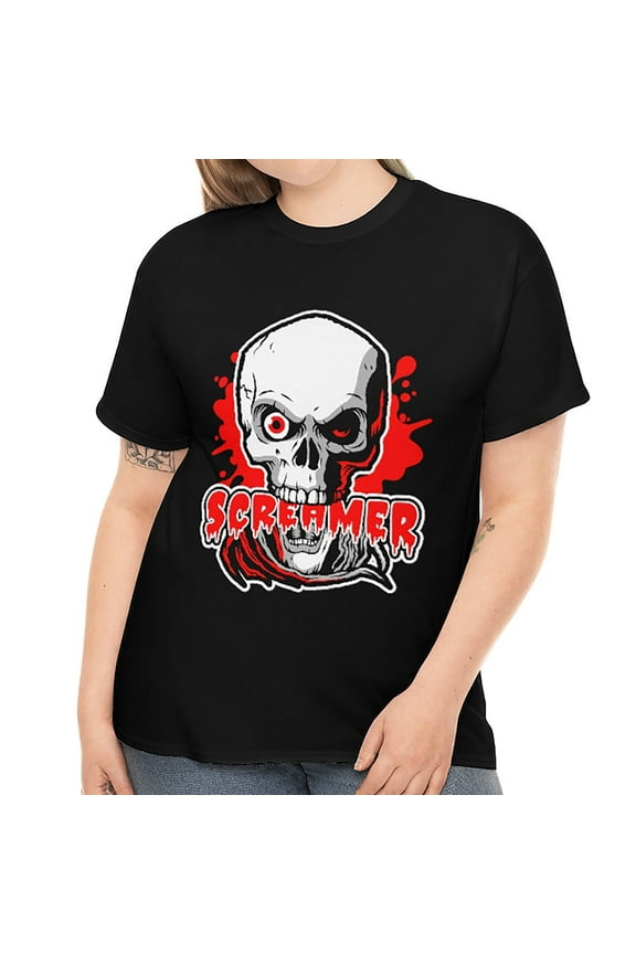 Screamer Halloween Tshirts Women Plus Size 1X 2X 3X 4X 5X Evil Skeleton Plus Size Halloween Costumes for Women
