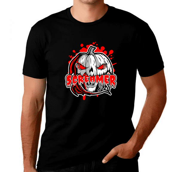Screamer Pumpkin Shirts for Men Plus Size 1XL 2XL 3XL 4XL 5XL Evil Pumpkin Plus Size Halloween Shirts for Men