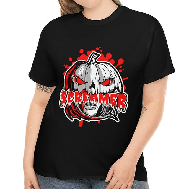 Screamer Pumpkin Shirts for Women Plus Size 1X 2X 3X 4X 5X Evil Pumpkin