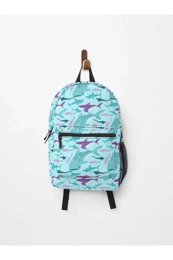 Screamin' Sharks Print Backpack, Orcas Backpacks, Sea Backpacks, Back To School Backpack