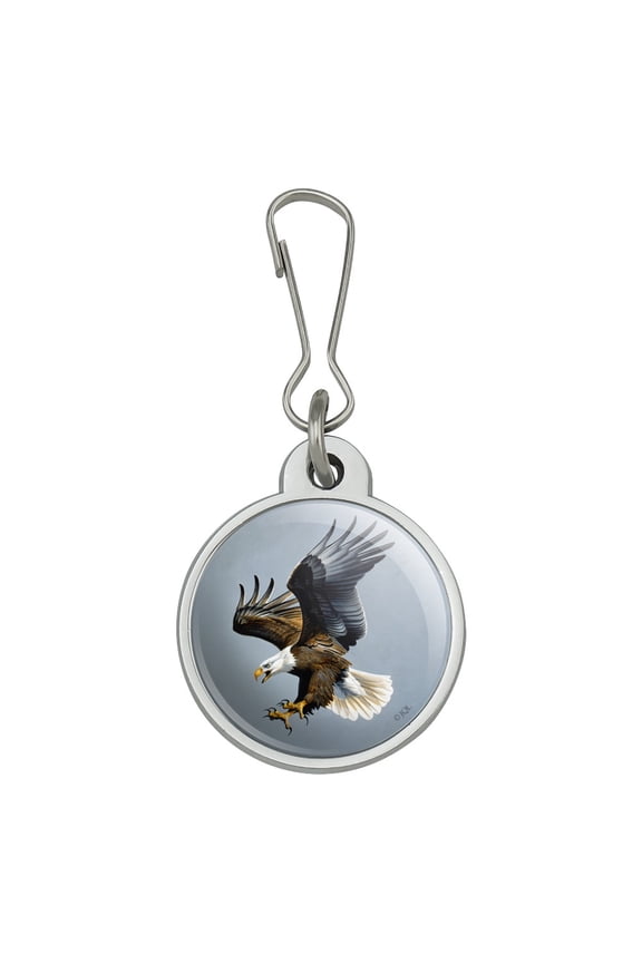 Screaming Bald Eagle Diving Catching Prey Jacket Handbag Purse Luggage Backpack Zipper Pull Charm