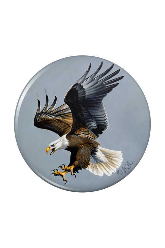 Screaming Bald Eagle Diving Catching Prey Pinback Button Pin