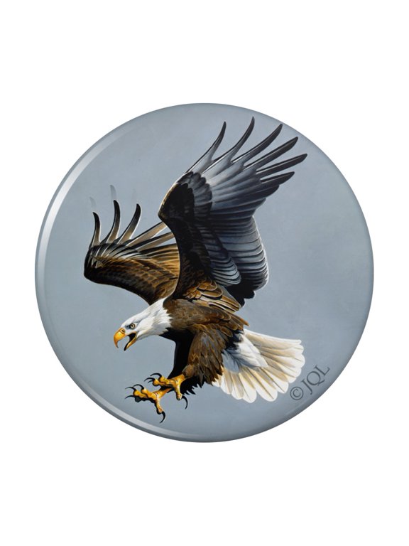 Screaming Bald Eagle Diving Catching Prey Pinback Button Pin