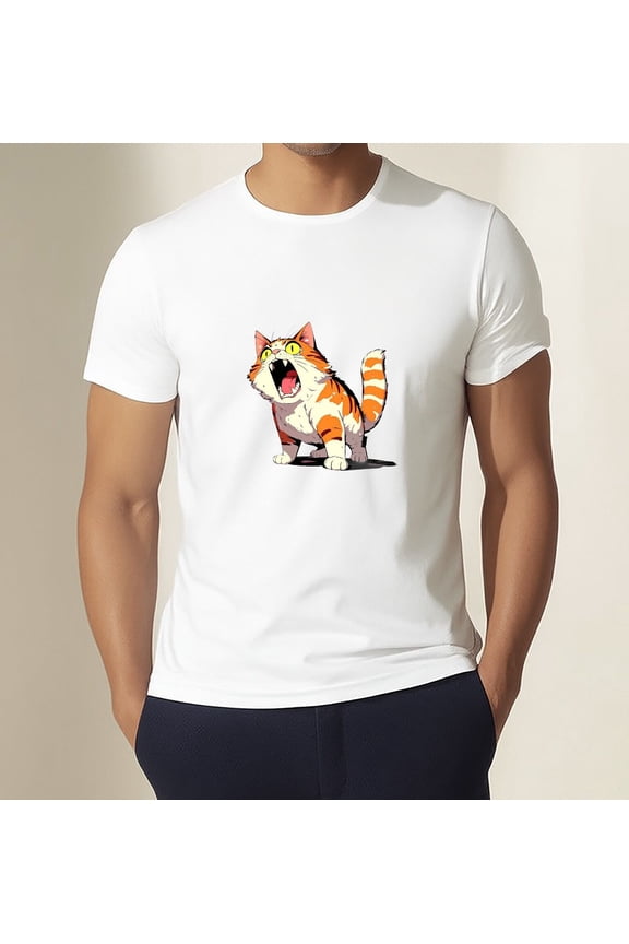 Screaming Cartoon Cat T-Shirt Hilarious Orange Tabby Graphic Tee Unisex Shirt
