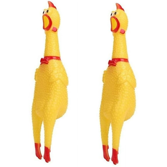 Screaming Chicken Dog Toys, 30cm / 11.8 inch Pack of 2 Yellow Rubber Squaking Chicken Toy Novelty and Durable Rubber Chicken for Dogs Rubber Chickens Value 2 Pack
