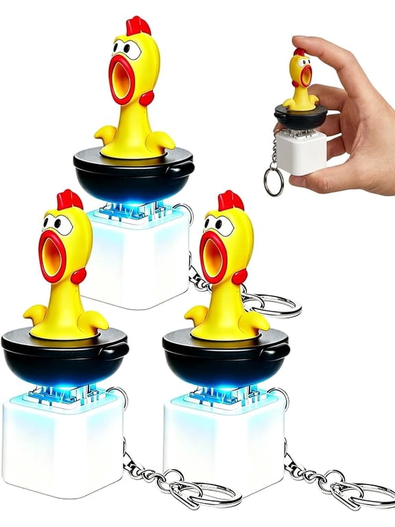 Screaming Chicken Sound Button Keychain 3Pcs, Chicken Clicker With Scream Sounds & LED Light, Funny Fidget Gadget For Adults