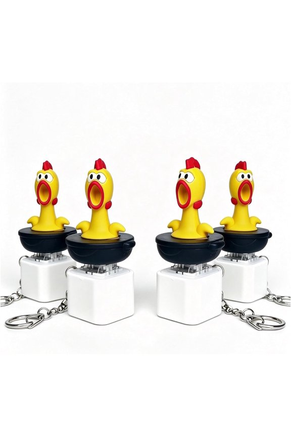 Screaming Chicken Sound Button Keychain,Chicken Keyboard Clicker Keychain With Scream Sounds & Led Light for Adults(4pcs)Q