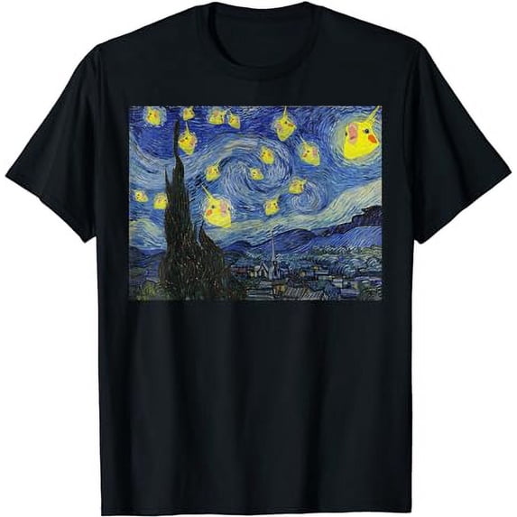 Screaming Cockatiel Birb Memes Bird Parrot Starry Night T-Shirt
