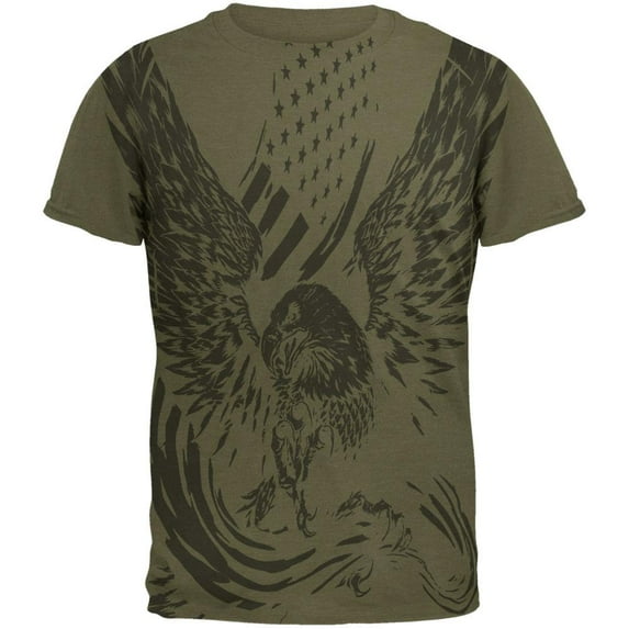 Screaming Eagle American Flag Men's Soft T-Shirt Military Green LG