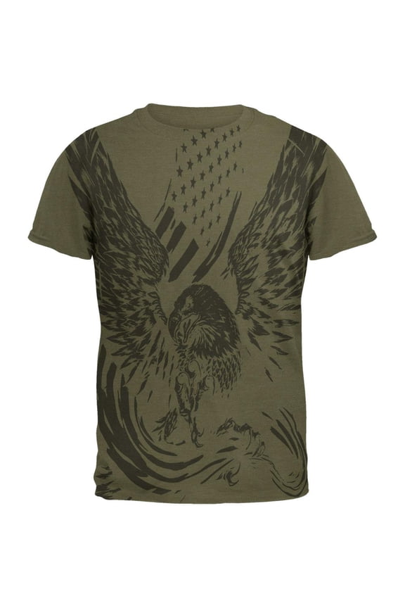 Screaming Eagle American Flag Men's Soft T-Shirt Military Green MD
