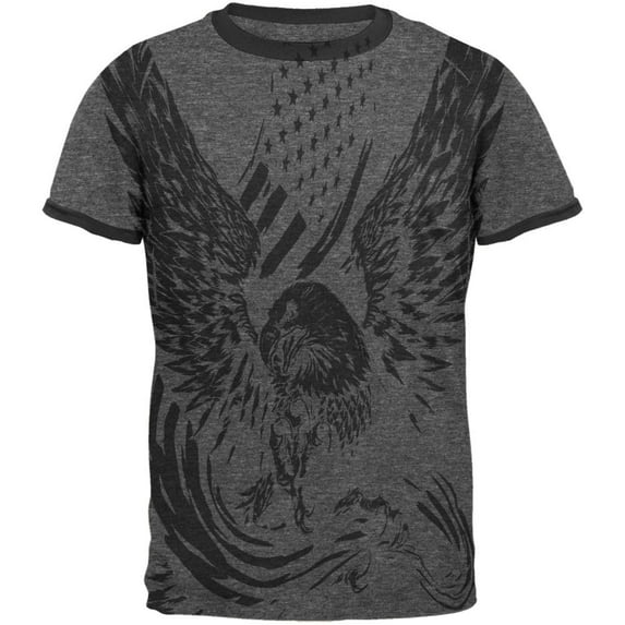 Screaming Eagle American Flag Mens Ringer T Shirt Dark Heather-Black LG