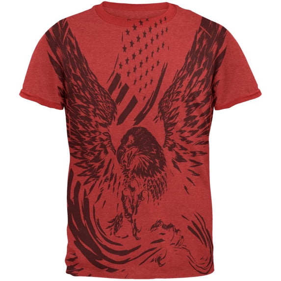 Screaming Eagle American Flag Mens Ringer T Shirt Heather Red-Red LG