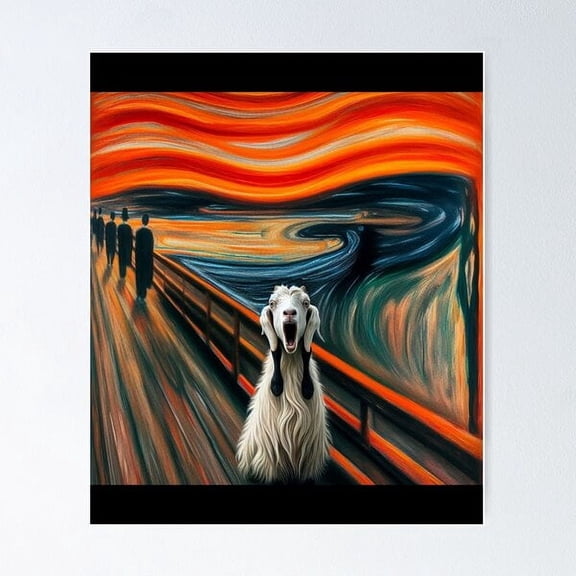 Screaming Funny Goat Meme Goat Scream Painting Vintage Poster Wall Art, UNFRAMED PAPER POSTER