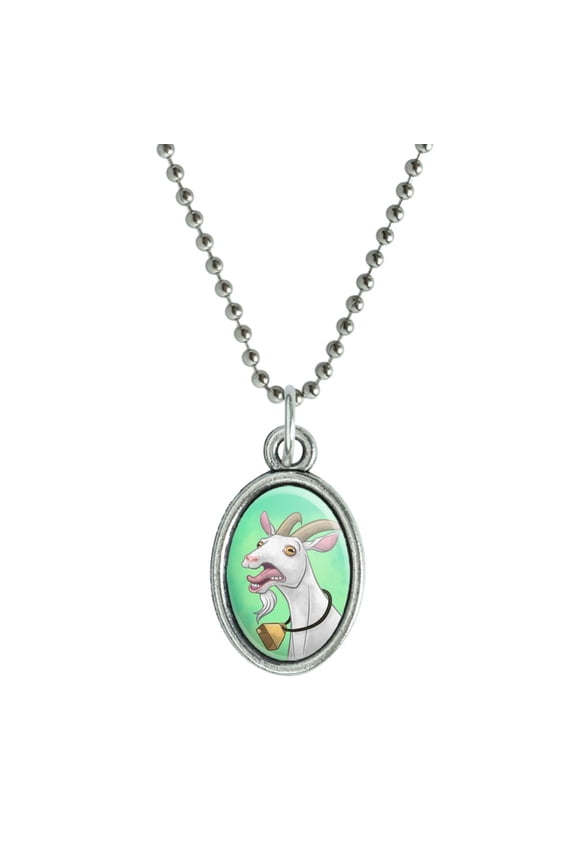 Screaming Goat Antiqued Oval Charm Pendant with Chain