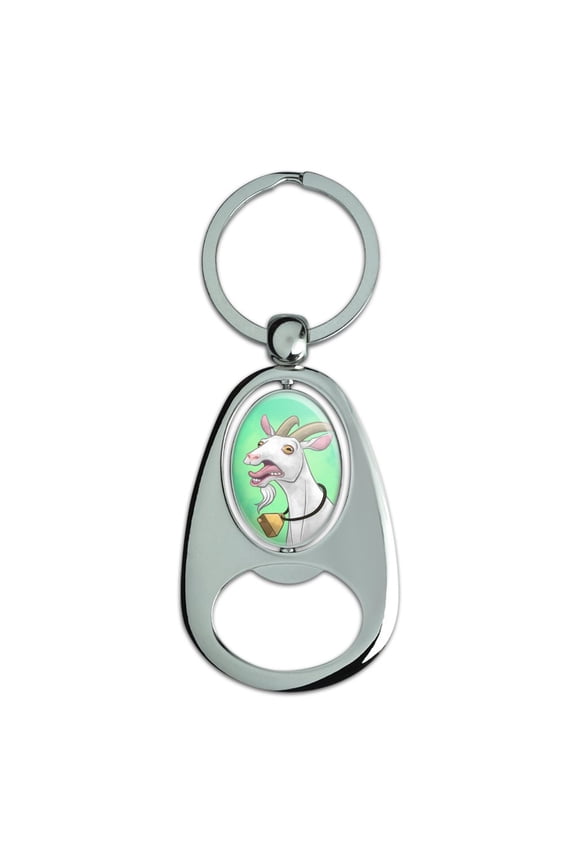 Screaming Goat Keychain Chrome Metal Spinning Oval Bottle Opener