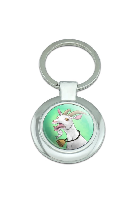 Screaming Goat Keychain Classy Round Chrome Plated Metal