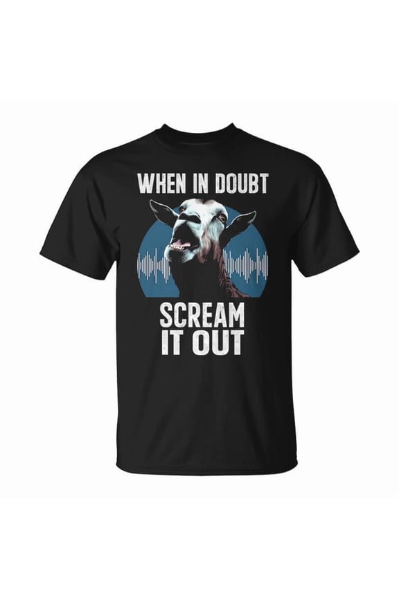 Screaming Goat Meme Graphic Tee, Unisex Adult Cotton T-Shirt with Scream It Out Design, Comfortable Casual Wear, Size L, Color Black