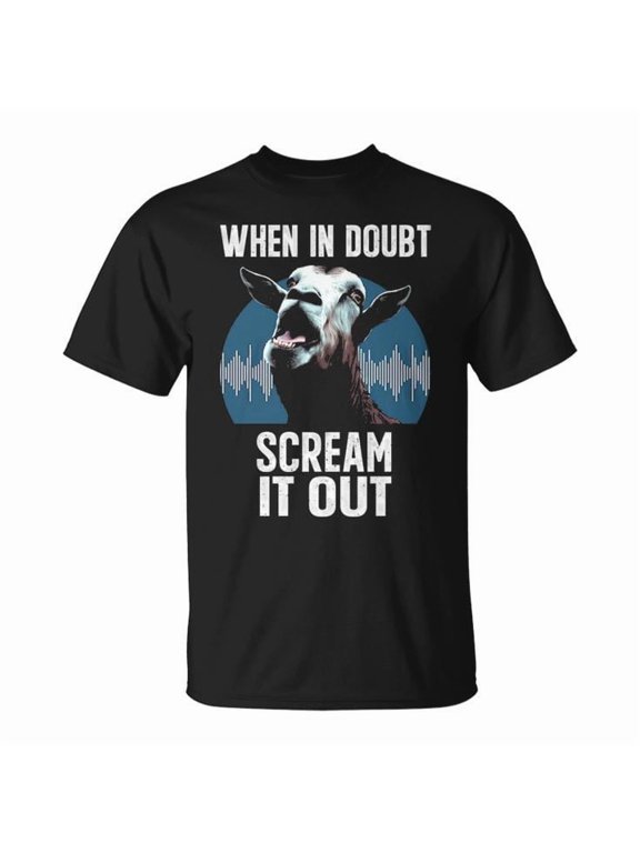 Screaming Goat Meme Graphic Tee, Unisex Adult Cotton T-Shirt with Scream It Out Design, Comfortable Casual Wear, Size XL, Color Black
