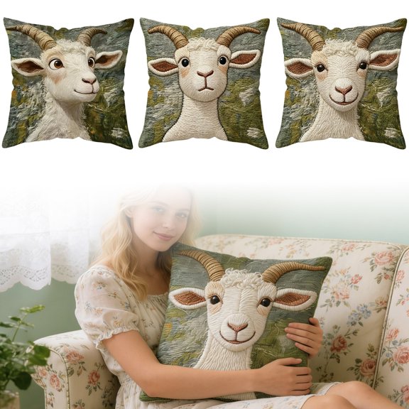 Screaming Goat Pillow Cover,17.7X17.7 In Funny Goat Pillow Case, 2D Flat Printed Crazy Animal Graphic Cushion Cover, Fun Couch Decoration, Sofa Cushion Shell, Home Dorm Accessor Home Decor