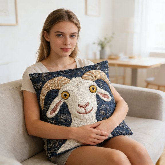 Screaming Goat Pillow Cover,17.7X17.7 In Funny Goat Pillow Case, 2D Flat Printed Crazy Animal Graphic Cushion Cover, Fun Couch Decoration, Sofa Cushion Shell, Home Dorm Accessor Home Decor
