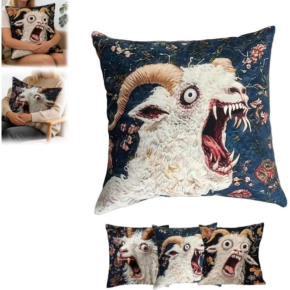 Screaming Goat Pillow Cover,18x18 in Funny Goat Pillow Case, 2D Flat Printed Crazy Animal Graphic Cushion Cover, Fun Couch Decoration, Sofa Cushion Shell, Home Dorm Accessor (B 1 Pcs)