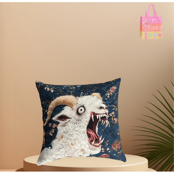 Screaming Goat Pillow Cover, 2D Flat Printed Crazy Animal Graphic Cushion Cover,Pillow Cover with Cute Design, for Living Room Bedroom Couch Sofa(1pc- L )
