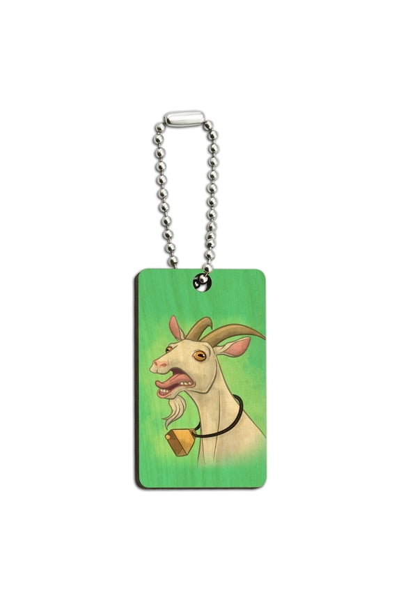 Screaming Goat Wood Wooden Rectangle Keychain Key Ring