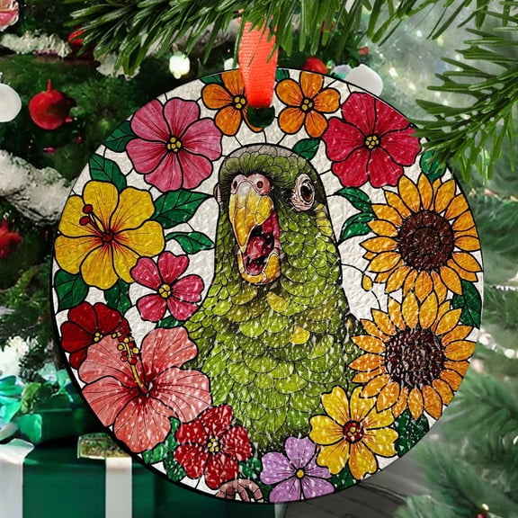 Screaming Green Cheek Conure GLASS Suncatcher, Angry Parrot Decor, Funny Bird Decor, Bird Lover Gift, Parrot Wall Art Gift, Parrot Mom Gift, Ornament 2025, Holiday 2025, Seasonal