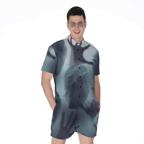 Screaming Horror Ghost 3D Short Sleeve Men'S Rompers, Halloween Decorative Casual Summer Jumpsuits Outfit