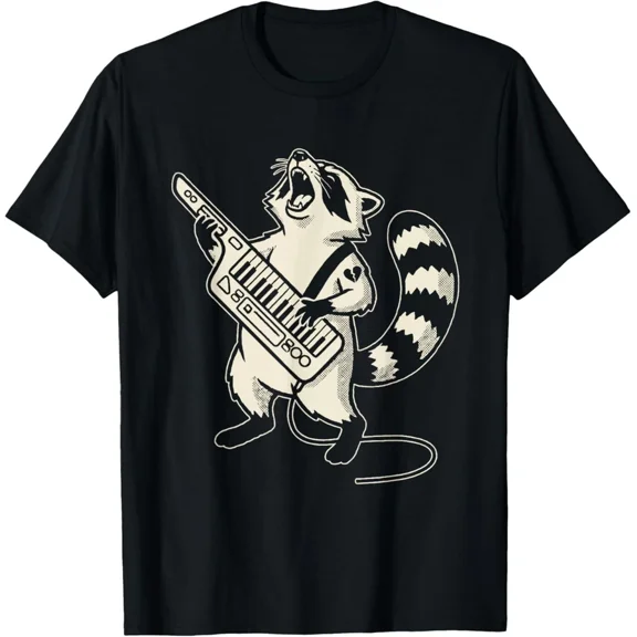 Screaming Keytar Raccoon Funny Musician Animal Humor Graphic Style Tee,for men and women up to 5XL