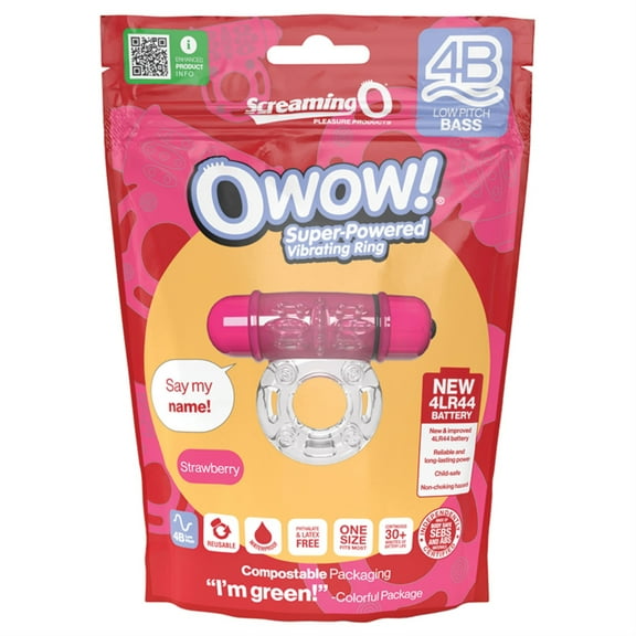Screaming O 4B OWow Penis Ring – Strawberry, Vibrating, Waterproof, Reusable