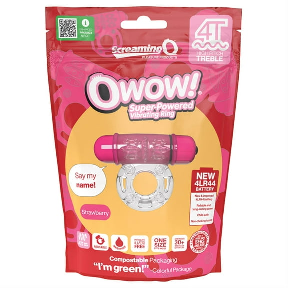 Screaming O 4T OWow Penis Ring – Strawberry, Vibrating, Waterproof, Reusable