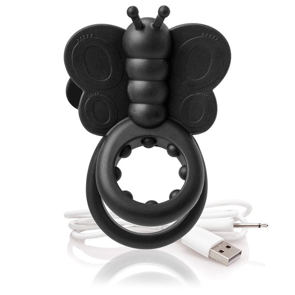 Screaming O Charged Monarch USB Rechargeable Butterfly Vibe Silicone Penis Ring, Black