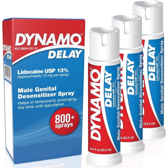 Dynamo Delay Spray for Men - Lidocaine for Climax Control to Last Longer, 3 pack