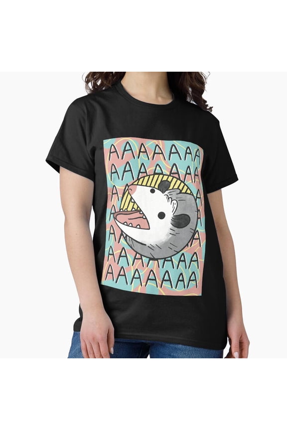 Screaming Opossum AAAAA Meme T-Shirt | Funny Animal Cartoon Graphic Tee H679, for Unisex, Up to Size 5XL