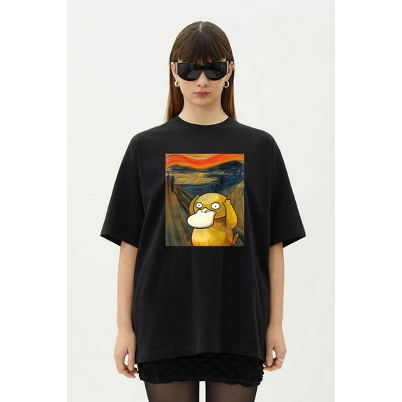 Screaming Psyduck The Scream Art Pokemon Parody Funny Shirt, for men & women, up to size 5XL