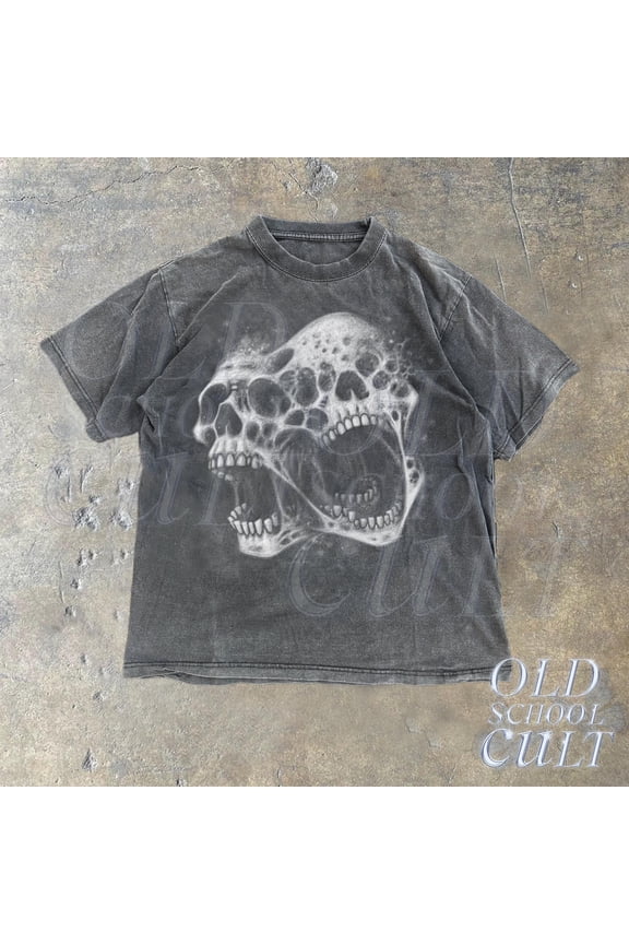 Screaming Skull 90s Graphic Shirt, Skeleton Y2k Goth Retro Hand Drawn Tee, 2000s Horror Cl
