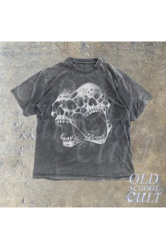 Screaming Skull Vintage 90s Graphic Shirt, Skeleton Y2k Goth Retro Hand Drawn Tee, 2000s Horror Clothes, Melting Skull Streetwear Grunge